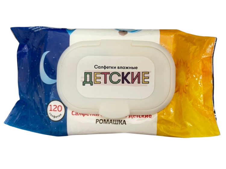 Салфетки влажные детские Ромашка, 120 шт/уп